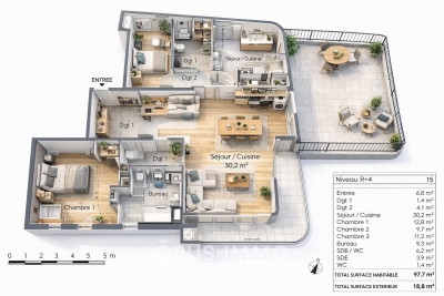 Appartement &agrave; vendre &agrave; MONTPELLIER  - 5 pi&egrave;ces - 98 m&sup2; 