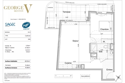 Appartement &agrave; vendre &agrave; MENTON  - 2 pi&egrave;ces - 48 m&sup2; 