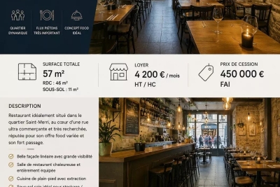 Commerce &agrave; vendre &agrave; PARIS 4EME   - 57 m&sup2; 