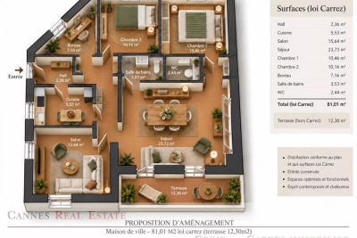 Maison &agrave; vendre &agrave; CANNES  - 3 pi&egrave;ces - 81 m&sup2; 